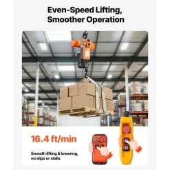 VEVOR 1100 lbs Electric Chain Hoist, 20 ft Lifting Height, 120V Single Phase Overhead Crane with 328 ft Wireless & 15 ft Wired Remote Control, Power Electric Hoist for Factories, Warehouses, Garages