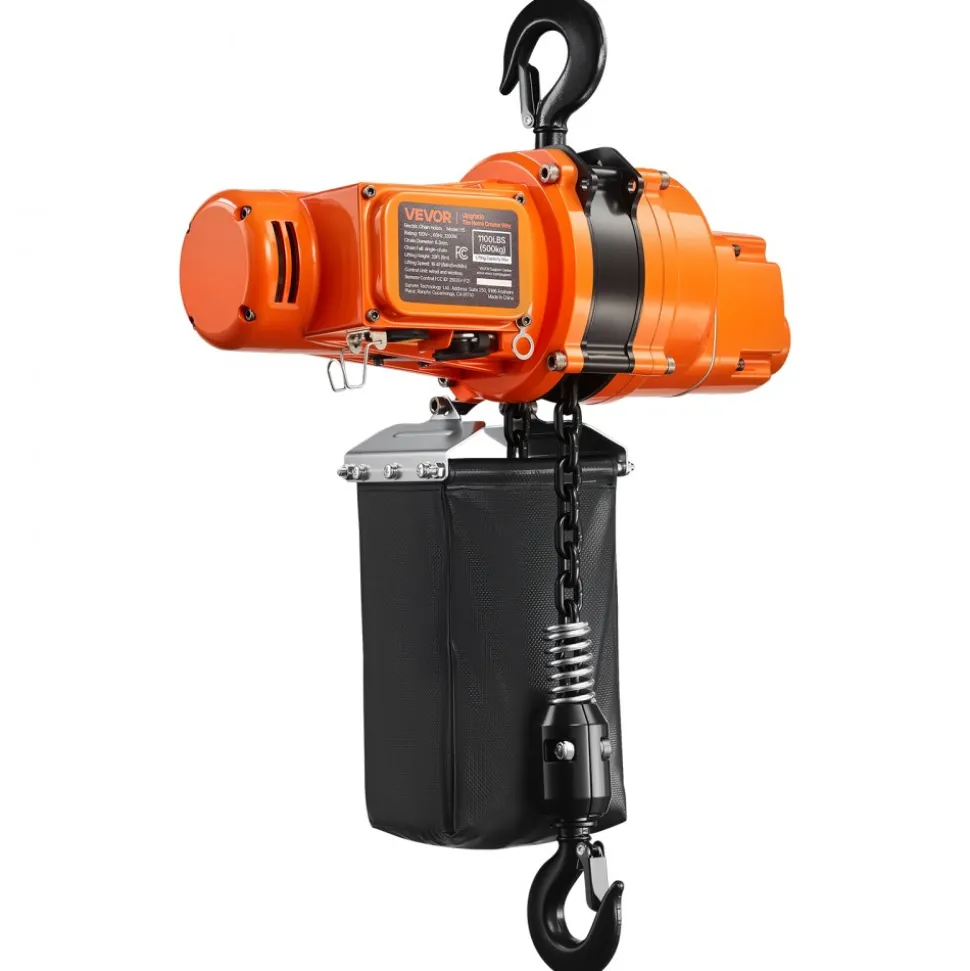 VEVOR 1100 lbs Electric Chain Hoist, 20 ft Lifting Height, 120V Single Phase Overhead Crane with 328 ft Wireless & 15 ft Wired Remote Control, Power Electric Hoist for Factories, Warehouses, Garages