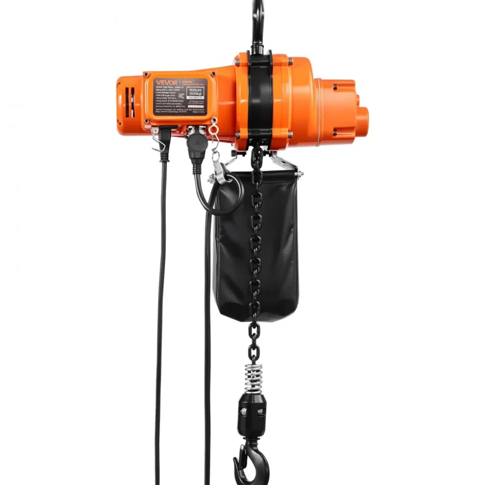 VEVOR 1100 lbs Electric Chain Hoist, 20 ft Lifting Height, 120V Single Phase Overhead Crane with 328 ft Wireless & 15 ft Wired Remote Control, Power Electric Hoist for Factories, Warehouses, Garages