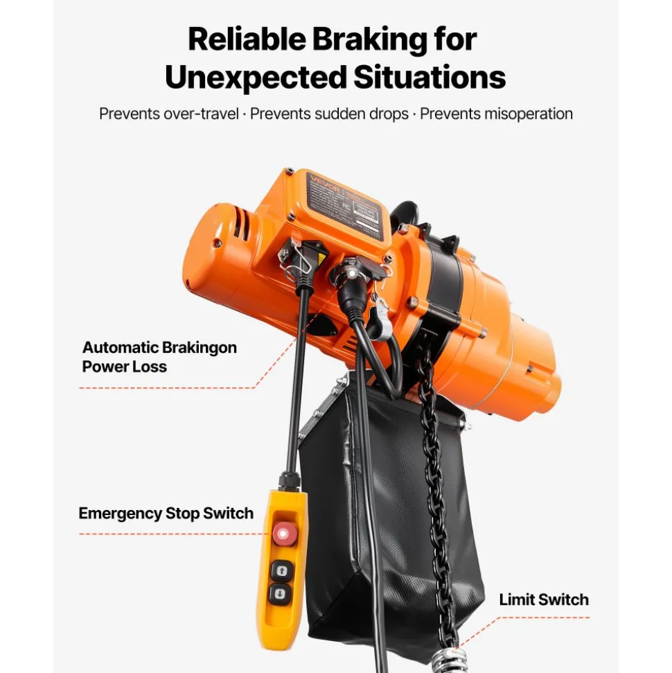 VEVOR 1100 lbs Electric Chain Hoist, 20 ft Lifting Height, 120V Single Phase Overhead Crane with 328 ft Wireless & 15 ft Wired Remote Control, Power Electric Hoist for Factories, Warehouses, Garages