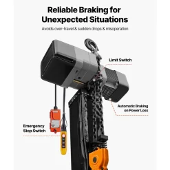 VEVOR 11000 lbs Electric Chain Hoist 30 ft Lift Three-Phase Overhead Crane, Double G100 Chain with 328 ft Wireless & 27 ft Wired Remote Control, 208-240V/440-480V, for Factories, Warehouses, Garages