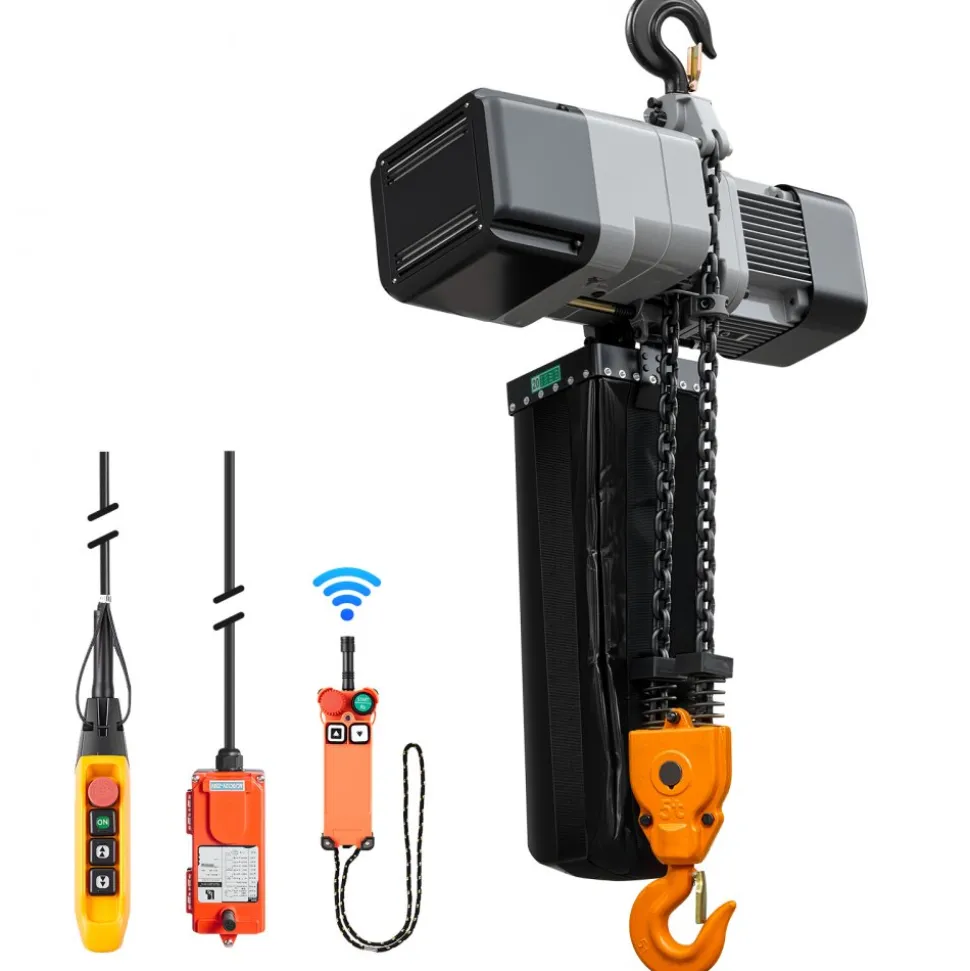 VEVOR 11000 lbs Electric Chain Hoist 30 ft Lift Three-Phase Overhead Crane, Double G100 Chain with 328 ft Wireless & 27 ft Wired Remote Control, 208-240V/440-480V, for Factories, Warehouses, Garages