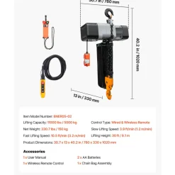 VEVOR 11000 lbs Electric Chain Hoist 30 ft Lift Three-Phase Overhead Crane, Double G100 Chain with 328 ft Wireless & 27 ft Wired Remote Control, 208-240V/440-480V, for Factories, Warehouses, Garages