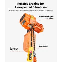 VEVOR 1100 lbs Electric Chain Hoist, 20 ft Lifting Height, Three-Phase Overhead Crane with 328 ft Wireless & 15 ft Wired Remote Control, Single G80 Chain Hoist for Factories, Warehouses, Garages