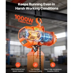VEVOR 1100 lbs Electric Chain Hoist, 20 ft Lifting Height, Three-Phase Overhead Crane with 328 ft Wireless & 15 ft Wired Remote Control, Single G80 Chain Hoist for Factories, Warehouses, Garages