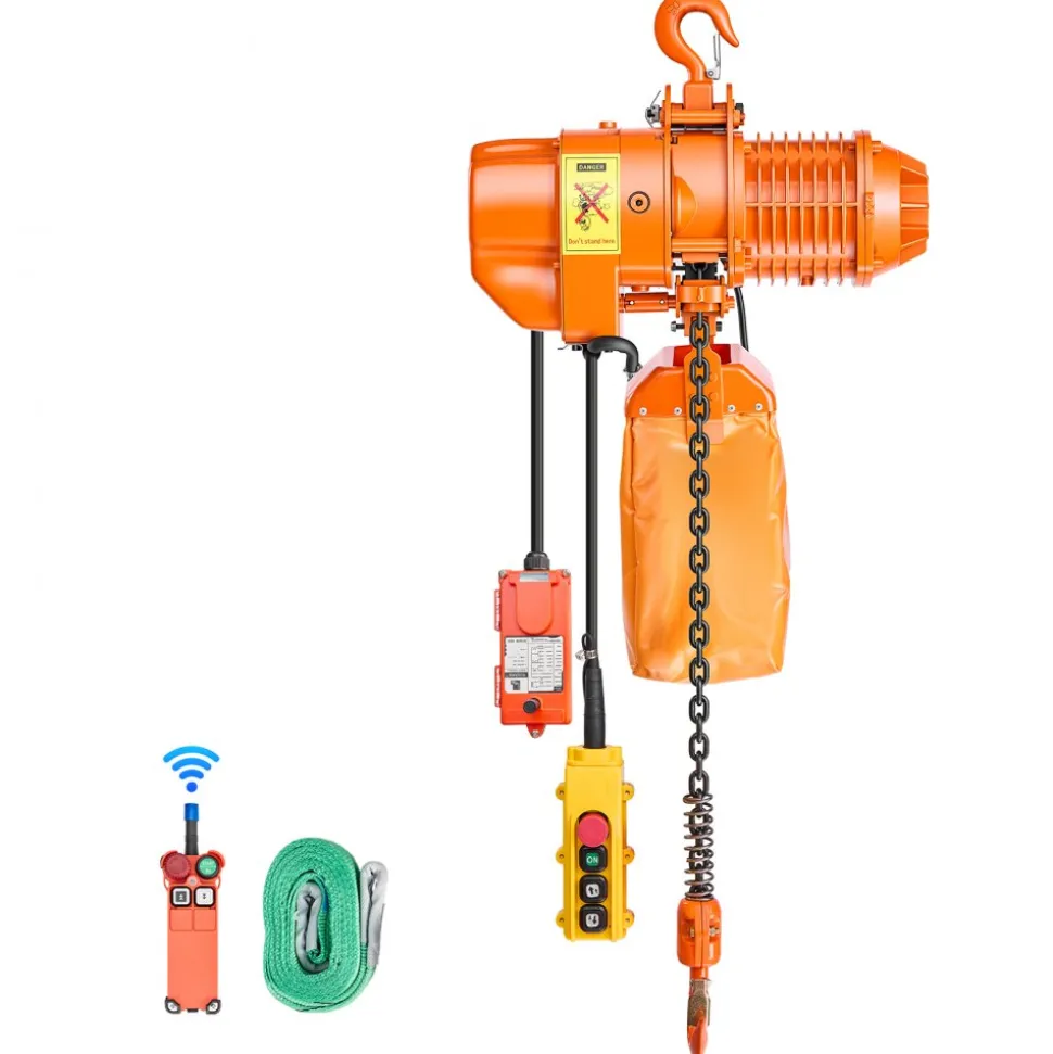 VEVOR 1100 lbs Electric Chain Hoist, 20 ft Lifting Height, Three-Phase Overhead Crane with 328 ft Wireless & 15 ft Wired Remote Control, Single G80 Chain Hoist for Factories, Warehouses, Garages