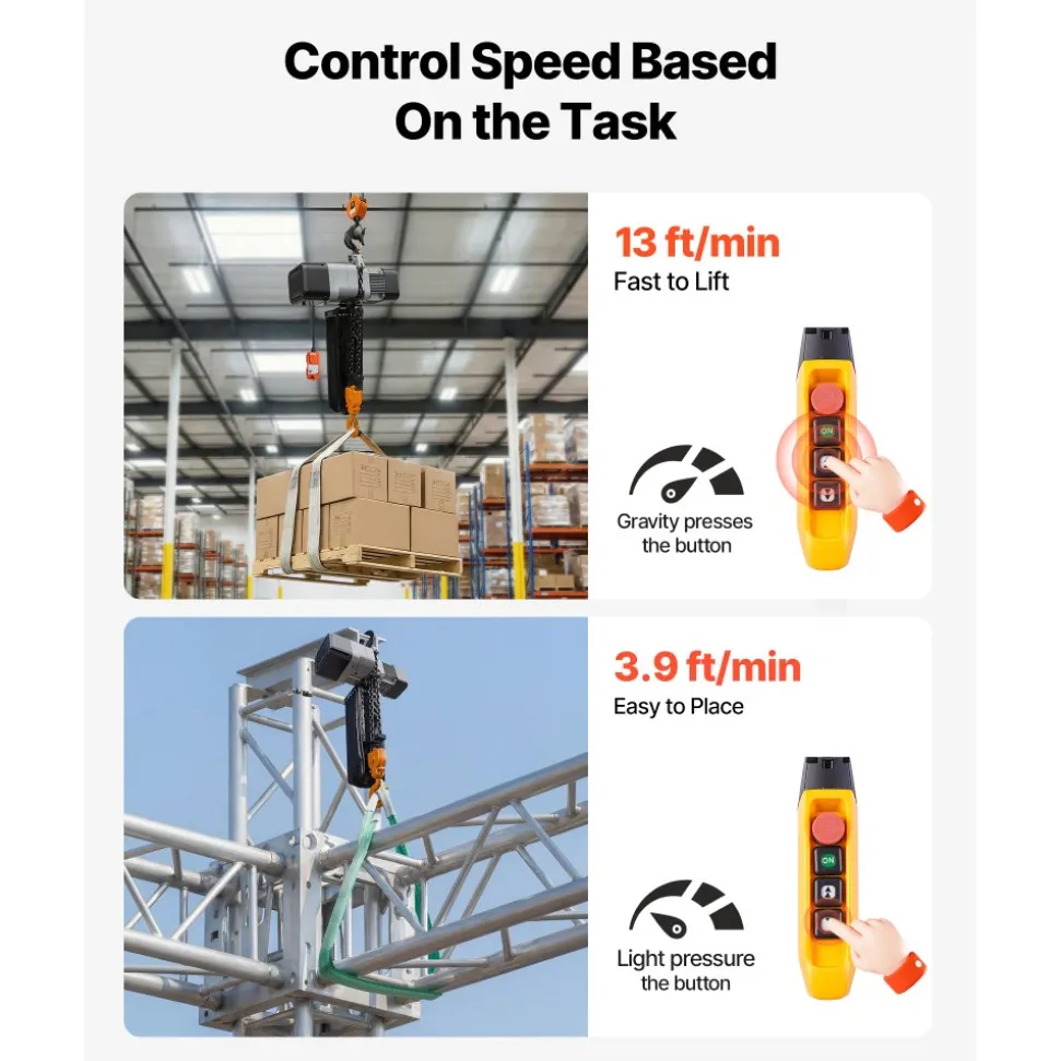 VEVOR 6000 lbs Electric Chain Hoist 30 ft Lift Three-Phase Overhead Crane, Double G100 Chain with 328 ft Wireless & 27 ft Wired Remote Control, 208-240V/440-480V, for Factories, Warehouses, Garages
