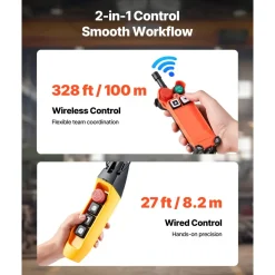 VEVOR 6000 lbs Electric Chain Hoist 30 ft Lift Three-Phase Overhead Crane, Double G100 Chain with 328 ft Wireless & 27 ft Wired Remote Control, 208-240V/440-480V, for Factories, Warehouses, Garages