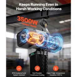 VEVOR 6000 lbs Electric Chain Hoist 30 ft Lift Three-Phase Overhead Crane, Double G100 Chain with 328 ft Wireless & 27 ft Wired Remote Control, 208-240V/440-480V, for Factories, Warehouses, Garages