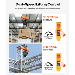 VEVOR 2200 lbs Electric Chain Hoist, 10 ft Lifting Height, 120V Single Phase Overhead Crane with 328 ft Wireless & 8 ft Wired Remote Control, Power Electric Hoist for Factories, Warehouses, Garages