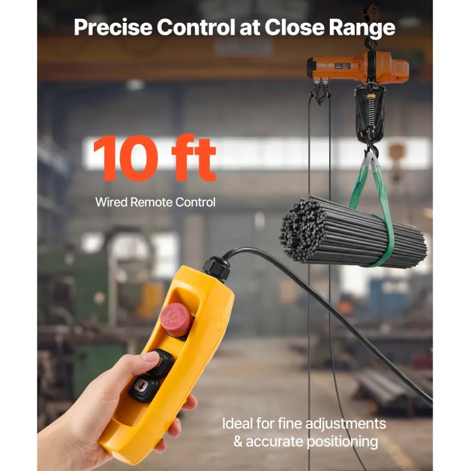VEVOR 2200 lbs Electric Chain Hoist, 10 ft Lifting Height, 120V Single Phase Overhead Crane with 10 ft Wired Remote Control, G100 Chain Electric Lift Hoist for Factories, Warehouses, Garages