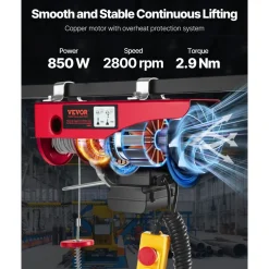 VEVOR 880lbs Electric Hoist with 14ft Wired Remote Control, 110V Electric Hoist Attic Lift 20-40 FT Lifting Height for Garage Attic Warehouse Factory