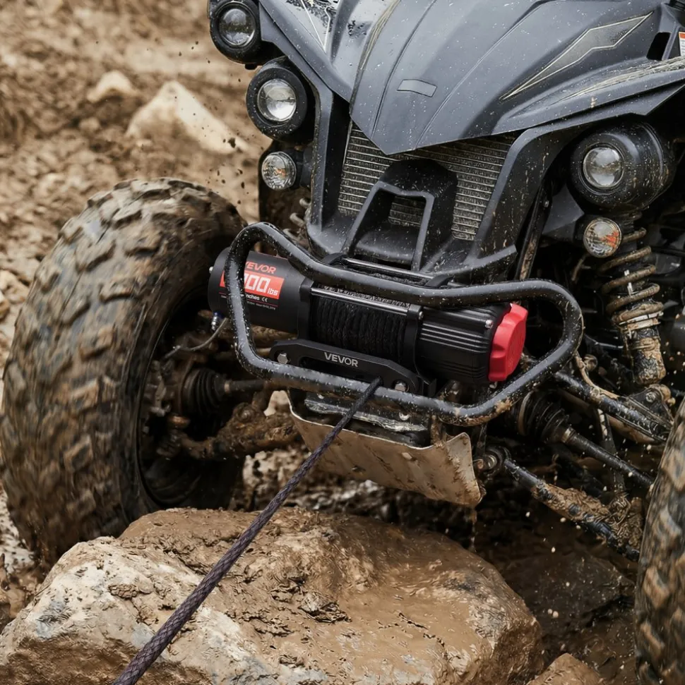 VEVOR 6000 lbs Electric Winch, 12V DC ATV/UTV Winch with Φ0.24 in x 49.2 ft Synthetic Rope, Wireless & Wired Remote Control, IP55 Waterproof, with Fairlead Mount Plate for Towing ATV UTV Off-Road