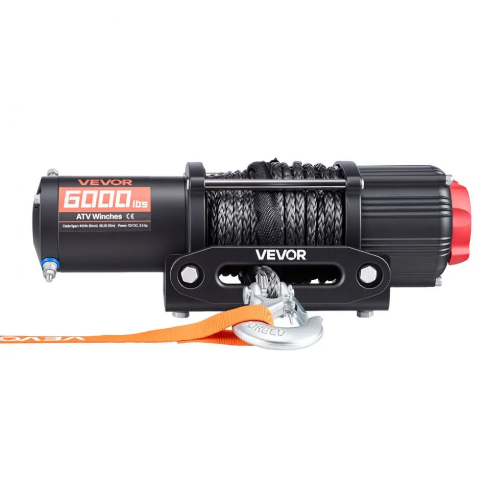 VEVOR 6000 lbs Electric Winch, 12V DC ATV/UTV Winch with Φ0.24 in x 49.2 ft Synthetic Rope, Wireless & Wired Remote Control, IP55 Waterproof, with Fairlead Mount Plate for Towing ATV UTV Off-Road