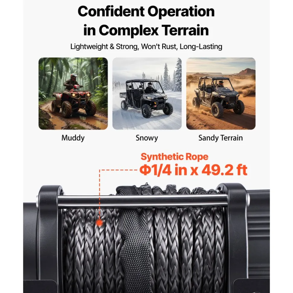 VEVOR 6000 lbs Electric Winch, 12V DC ATV/UTV Winch with Φ0.24 in x 49.2 ft Synthetic Rope, Wireless & Wired Remote Control, IP55 Waterproof, with Fairlead Mount Plate for Towing ATV UTV Off-Road