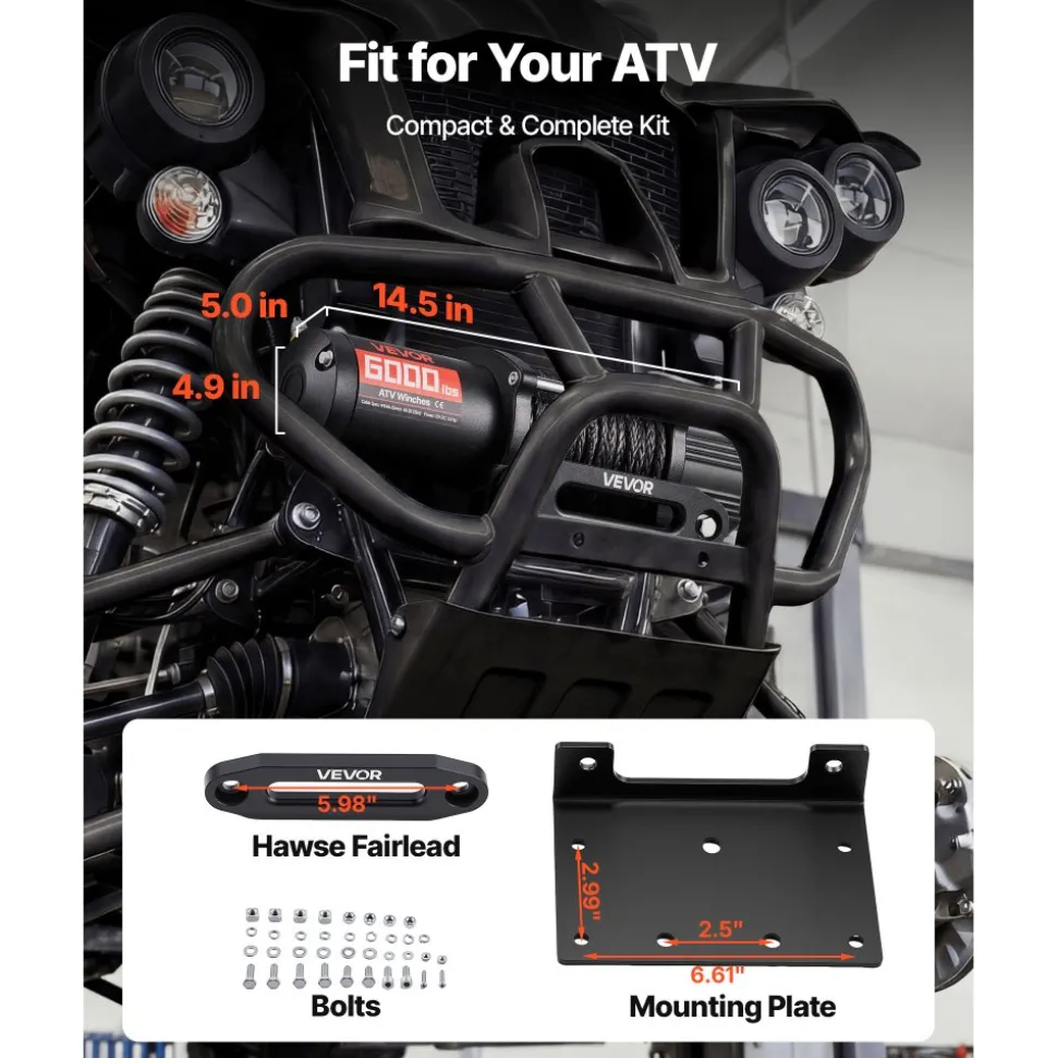 VEVOR 6000 lbs Electric Winch, 12V DC ATV/UTV Winch with Φ0.24 in x 49.2 ft Synthetic Rope, Wireless & Wired Remote Control, IP55 Waterproof, with Fairlead Mount Plate for Towing ATV UTV Off-Road