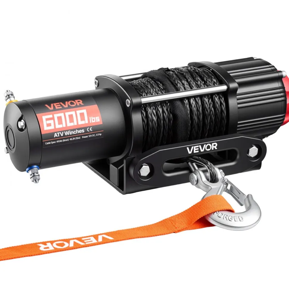 VEVOR 6000 lbs Electric Winch, 12V DC ATV/UTV Winch with Φ0.24 in x 49.2 ft Synthetic Rope, Wireless & Wired Remote Control, IP55 Waterproof, with Fairlead Mount Plate for Towing ATV UTV Off-Road