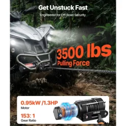 VEVOR 3500 lbs Electric Winch, 12V DC ATV/UTV Winch with Φ0.21 in x 32.8 ft Synthetic Rope & Wired Remote Control, IP55 Waterproof, Aluminum Housing Fairlead Mount Plate for Towing ATV, Black