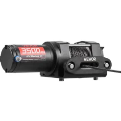 VEVOR 3500 lbs Electric Winch, 12V DC ATV/UTV Winch with Φ0.21 in x 32.8 ft Synthetic Rope & Wired Remote Control, IP55 Waterproof, Aluminum Housing Fairlead Mount Plate for Towing ATV, Black