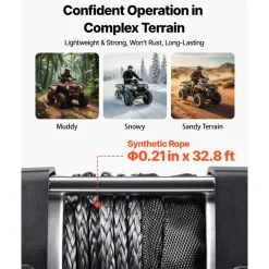 VEVOR 3500 lbs Electric Winch, 12V DC ATV/UTV Winch with Φ0.21 in x 32.8 ft Synthetic Rope & Wired Remote Control, IP55 Waterproof, Aluminum Housing Fairlead Mount Plate for Towing ATV, Black