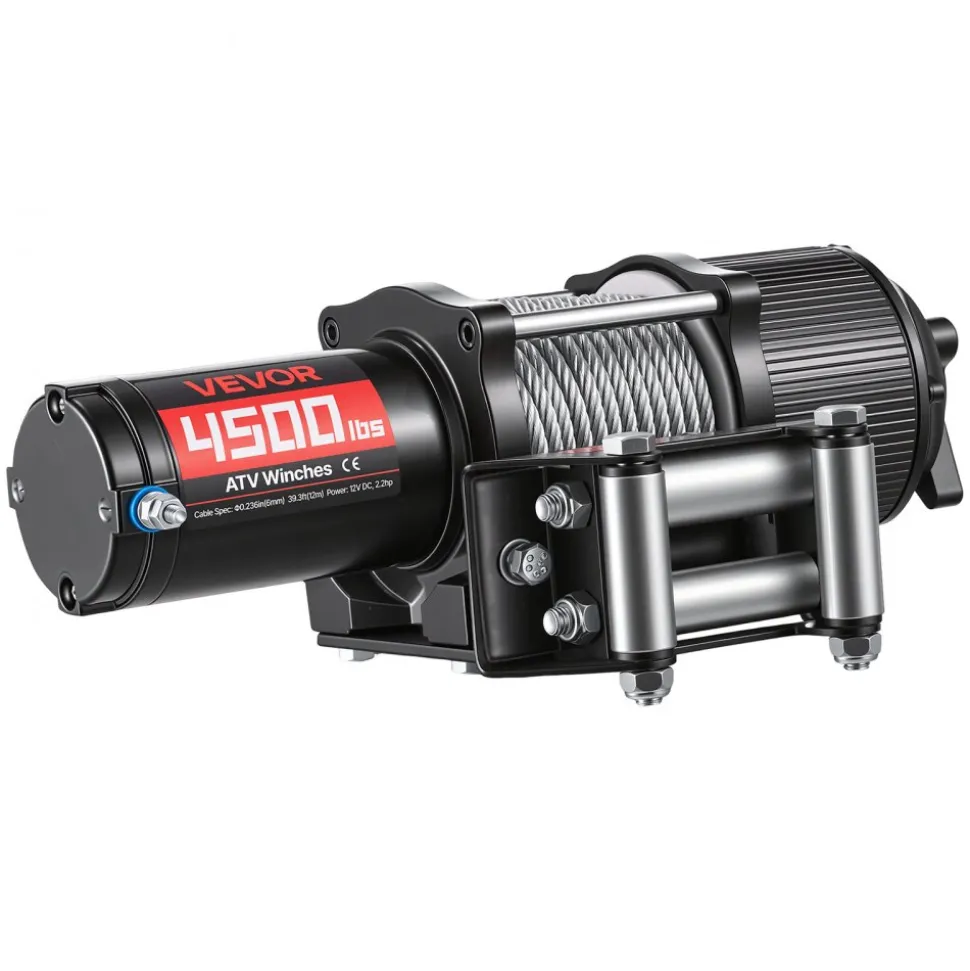 VEVOR 4500 lbs Electric Winch, 12V DC ATV/UTV Winch with Φ0.24 in x 39.4 ft Steel Wire Rope, Wireless & Wired Remote Control, IP54 Waterproof, Roller Fairlead Mount Plate for Towing ATV UTV Off-Road