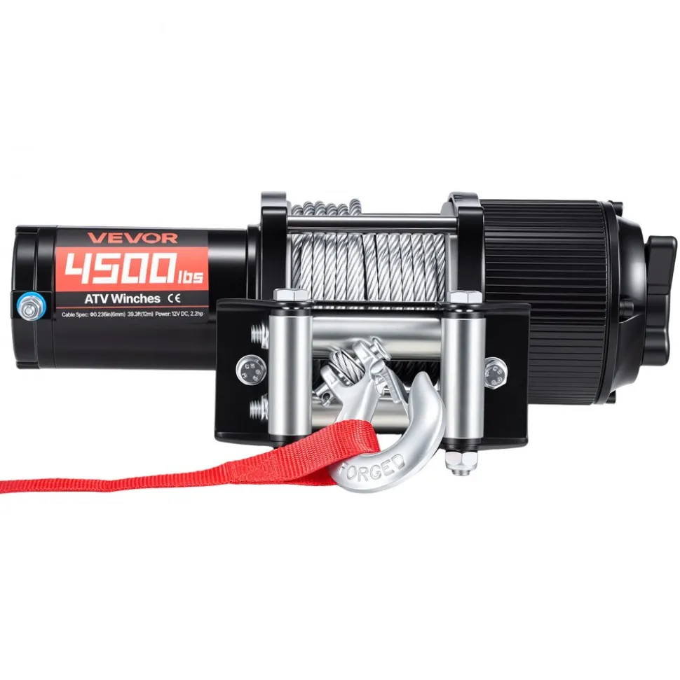 VEVOR 4500 lbs Electric Winch, 12V DC ATV/UTV Winch with Φ0.24 in x 39.4 ft Steel Wire Rope, Wireless & Wired Remote Control, IP54 Waterproof, Roller Fairlead Mount Plate for Towing ATV UTV Off-Road