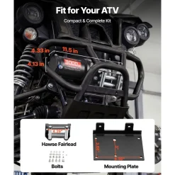 VEVOR 3000 lbs Electric Winch, 12V DC ATV/UTV Winch with Φ3/16 in x 39.4 ft Steel Wire Rope & Wired Remote Control, IP55 Waterproof, Aluminum Housing Fairlead Mount Plate for Towing ATV, Black