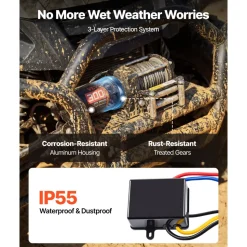 VEVOR 3000 lbs Electric Winch, 12V DC ATV/UTV Winch with Φ3/16 in x 39.4 ft Steel Wire Rope & Wired Remote Control, IP55 Waterproof, Aluminum Housing Fairlead Mount Plate for Towing ATV, Black