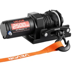 VEVOR 2500 lbs Electric Winch, 12V DC ATV/UTV Winch with Φ0.19 in x 39.4 ft Synthetic Rope & Wired Remote Control, IP55 Waterproof, Aluminum Housing Fairlead Mount Plate for Towing ATV, Black