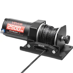 VEVOR 2500 lbs Electric Winch, 12V DC ATV/UTV Winch with Φ0.19 in x 39.4 ft Synthetic Rope & Wired Remote Control, IP55 Waterproof, Aluminum Housing Fairlead Mount Plate for Towing ATV, Black