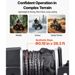 VEVOR 2500 lbs Electric Winch, 12V DC ATV/UTV Winch with Φ0.19 in x 39.4 ft Synthetic Rope & Wired Remote Control, IP55 Waterproof, Aluminum Housing Fairlead Mount Plate for Towing ATV, Black