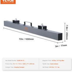 VEVOR 105lbs Hanging Magnetic Sweeper Pickup Tool, Nail Hang-Type Magnetic Forklift Sweeper, Industrial Grade Magnets Steel Material Hunting Accessories for Picking Up Bolts Nails Iron Chips Metals