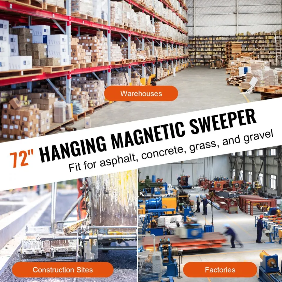 VEVOR 105lbs Hanging Magnetic Sweeper Pickup Tool, Nail Hang-Type Magnetic Forklift Sweeper, Industrial Grade Magnets Steel Material Hunting Accessories for Picking Up Bolts Nails Iron Chips Metals