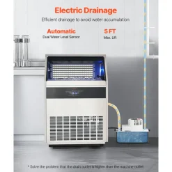 VEVOR 110lbs/24H Commercial Ice Maker Machine, 33lbs Storage Capacity Ice Maker with Drain Pump, 50 Ice Cubes in 15 Minutes, LED Digital Display Freestanding Self-Cleaning for Bar Office Restaurant