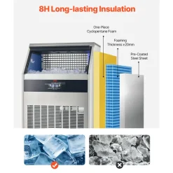 VEVOR 110lbs/24H Commercial Ice Maker Machine, 33lbs Storage Capacity Ice Maker with Drain Pump, 50 Ice Cubes in 15 Minutes, LED Digital Display Freestanding Self-Cleaning for Bar Office Restaurant