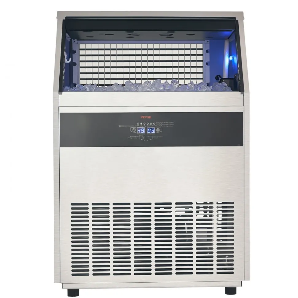 VEVOR 110lbs/24H Commercial Ice Maker Machine, 33lbs Storage Capacity Ice Maker with Drain Pump, 50 Ice Cubes in 15 Minutes, LED Digital Display Freestanding Self-Cleaning for Bar Office Restaurant