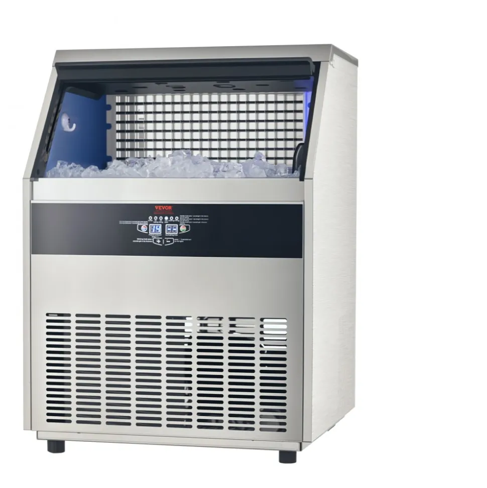 VEVOR 110lbs/24H Commercial Ice Maker Machine, 33lbs Storage Capacity Ice Maker with Drain Pump, 50 Ice Cubes in 15 Minutes, LED Digital Display Freestanding Self-Cleaning for Bar Office Restaurant