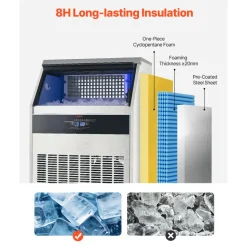 VEVOR 360lbs/24H Commercial Ice Maker Machine, 88lbs Storage Capacity Ice Maker with Drain Pump, 160 Ice Cubes in 15 Minutes, LED Digital Display Freestanding Self-Cleaning for Bar Office Restaurant