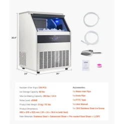 VEVOR 360lbs/24H Commercial Ice Maker Machine, 88lbs Storage Capacity Ice Maker with Drain Pump, 160 Ice Cubes in 15 Minutes, LED Digital Display Freestanding Self-Cleaning for Bar Office Restaurant