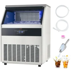 VEVOR 360lbs/24H Commercial Ice Maker Machine, 88lbs Storage Capacity Ice Maker with Drain Pump, 160 Ice Cubes in 15 Minutes, LED Digital Display Freestanding Self-Cleaning for Bar Office Restaurant