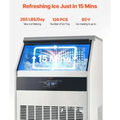 VEVOR 360lbs/24H Commercial Ice Maker Machine, 88lbs Storage Capacity Ice Maker with Drain Pump, 160 Ice Cubes in 15 Minutes, LED Digital Display Freestanding Self-Cleaning for Bar Office Restaurant