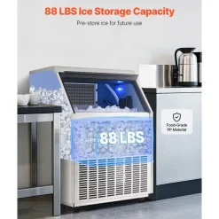 VEVOR 360lbs/24H Commercial Ice Maker Machine, 88lbs Storage Capacity Ice Maker with Drain Pump, 160 Ice Cubes in 15 Minutes, LED Digital Display Freestanding Self-Cleaning for Bar Office Restaurant