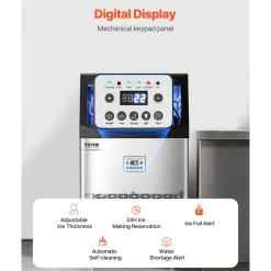 VEVOR 90lbs/24H Commercial Ice Maker Machine, 33lbs Storage Capacity Ice Maker with Drain Pump, 50 Ice Cubes in 15 Minutes, LED Digital Display Freestanding Self-Cleaning for Bar Office Restaurant