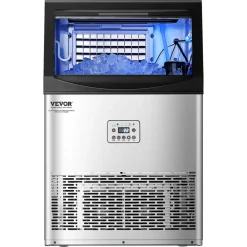 VEVOR 90lbs/24H Commercial Ice Maker Machine, 33lbs Storage Capacity Ice Maker with Drain Pump, 50 Ice Cubes in 15 Minutes, LED Digital Display Freestanding Self-Cleaning for Bar Office Restaurant