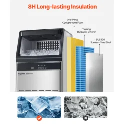 VEVOR 120lbs/24H Commercial Ice Maker Machine, 33lbs Storage Capacity Ice Maker with Drain Pump, 55 Ice Cubes in 15 Minutes, LED Digital Display Freestanding Self-Cleaning for Bar Office Restaurant