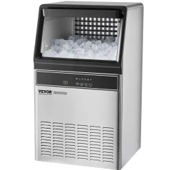 VEVOR 120lbs/24H Commercial Ice Maker Machine, 33lbs Storage Capacity Ice Maker with Drain Pump, 55 Ice Cubes in 15 Minutes, LED Digital Display Freestanding Self-Cleaning for Bar Office Restaurant