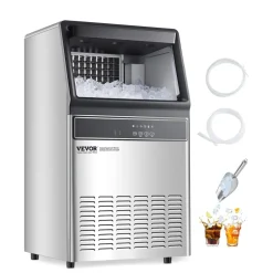 VEVOR 120lbs/24H Commercial Ice Maker Machine, 33lbs Storage Capacity Ice Maker with Drain Pump, 55 Ice Cubes in 15 Minutes, LED Digital Display Freestanding Self-Cleaning for Bar Office Restaurant