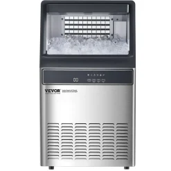 VEVOR 120lbs/24H Commercial Ice Maker Machine, 33lbs Storage Capacity Ice Maker with Drain Pump, 55 Ice Cubes in 15 Minutes, LED Digital Display Freestanding Self-Cleaning for Bar Office Restaurant