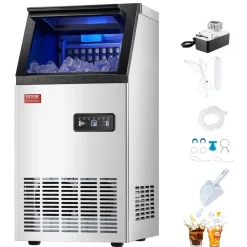 VEVOR 200lbs/24H Commercial Ice Maker Machine, 66lbs Storage Capacity Ice Maker with Drain Pump, 108 Ice Cubes in 15 Minutes, LED Digital Display Freestanding Self-Cleaning for Bar Office Restaurant