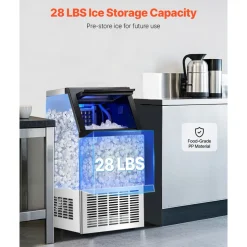 VEVOR 200lbs/24H Commercial Ice Maker Machine, 66lbs Storage Capacity Ice Maker with Drain Pump, 108 Ice Cubes in 15 Minutes, LED Digital Display Freestanding Self-Cleaning for Bar Office Restaurant
